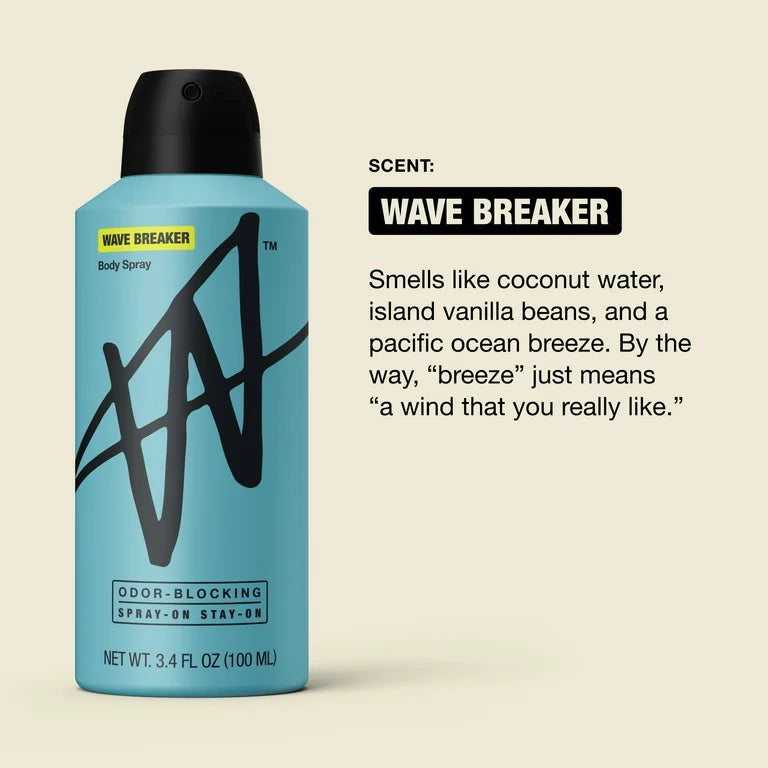 W By Jake Paul Body Spray – Blokování zápachu – Dlouhá výdrž – Wave Breaker – 3,4 fl oz