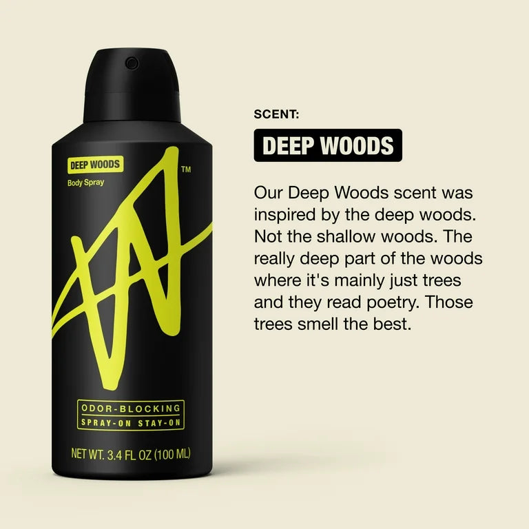 W By Jake Paul Body Spray - Blokování zápachu - Dlouhotrvající - Deep Woods - 3,4 fl oz